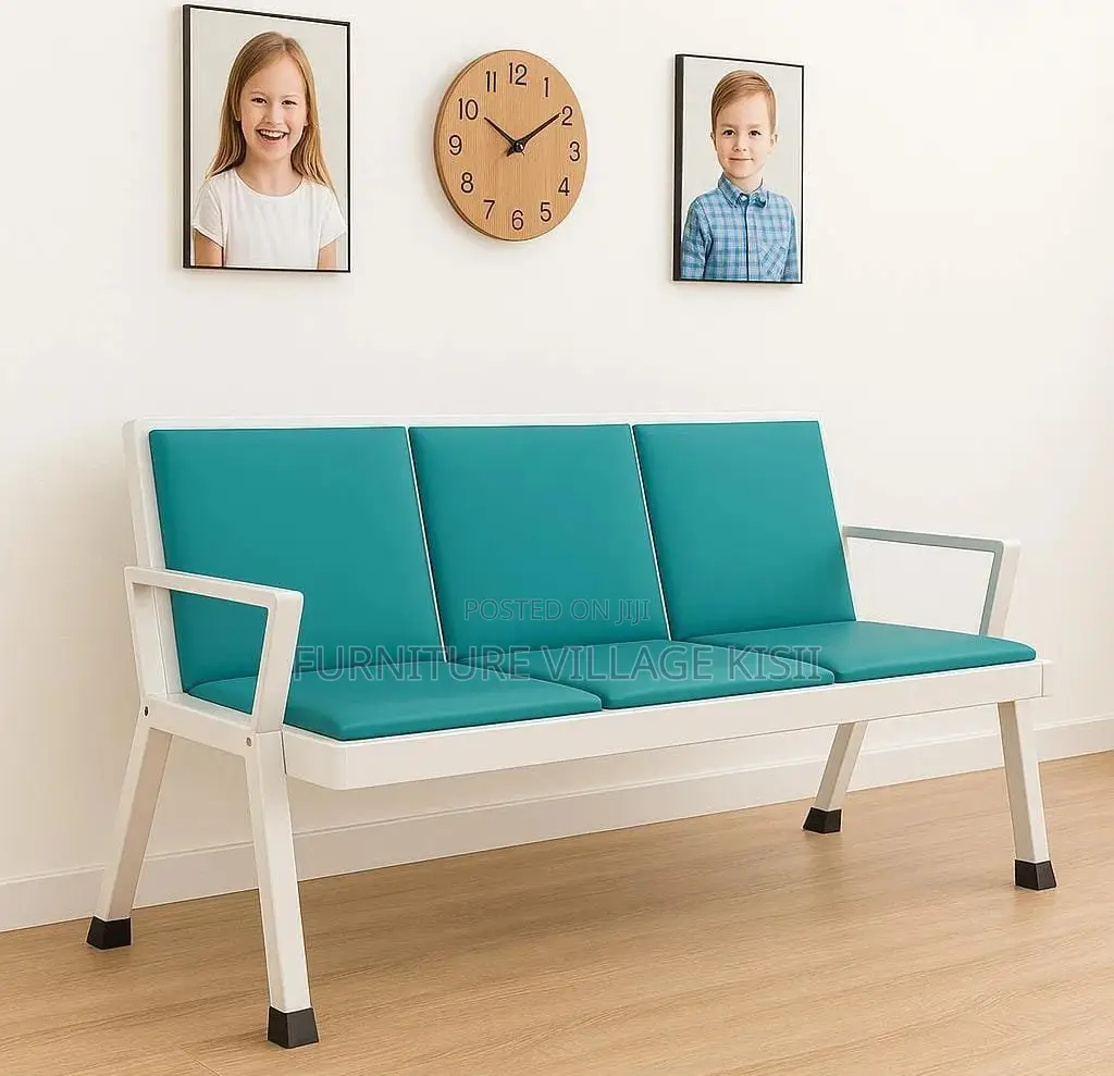Office Bench; Green 3-Link Padded Bench