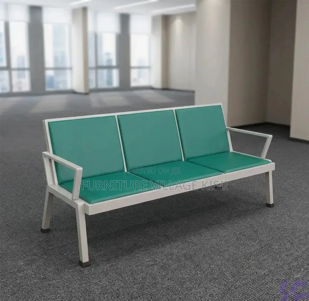 Office Bench; Green 3-Link Padded Bench