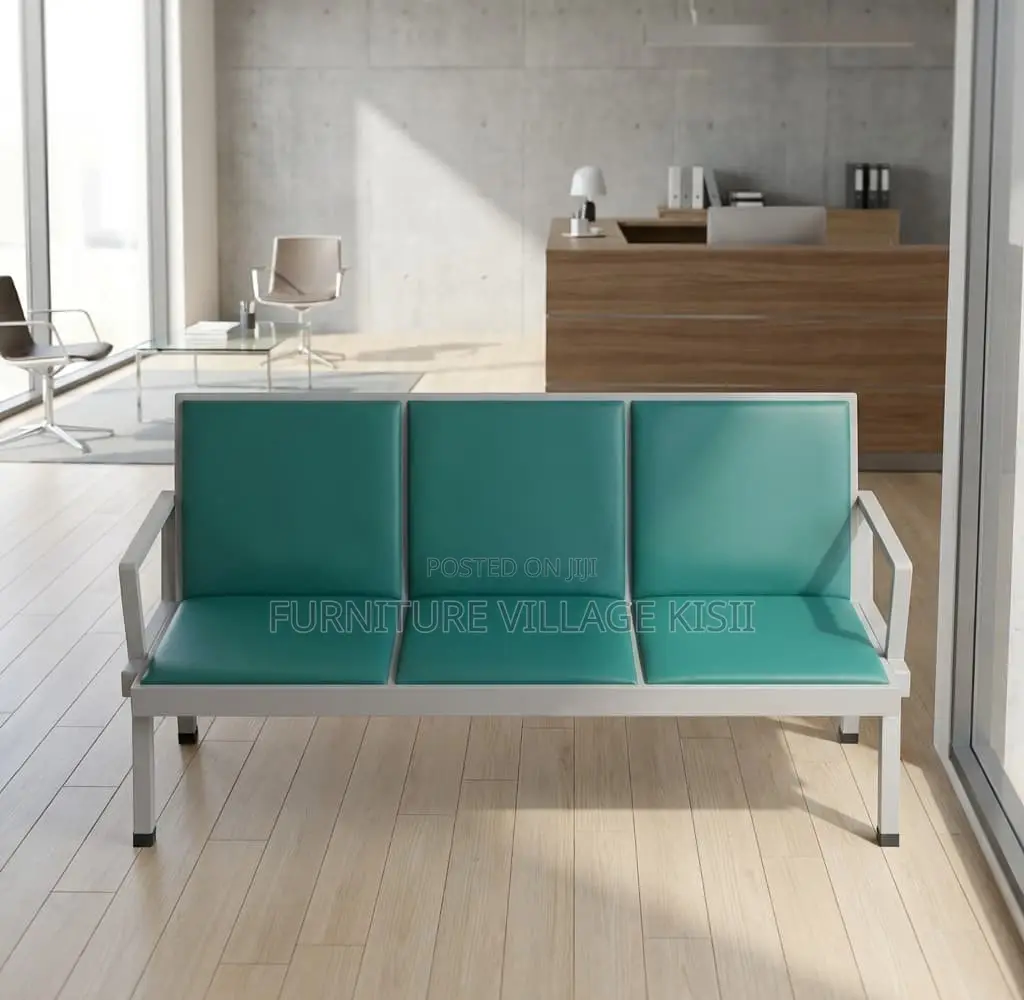 Office Bench; Green 3-Link Padded Bench