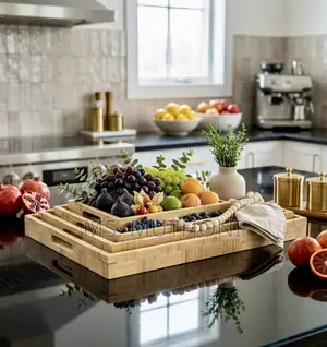 3 in 1 Natural Woven Block Pattern Bamboo Trays