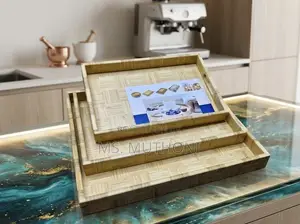 3 in 1 Natural Woven Block Pattern Bamboo Trays