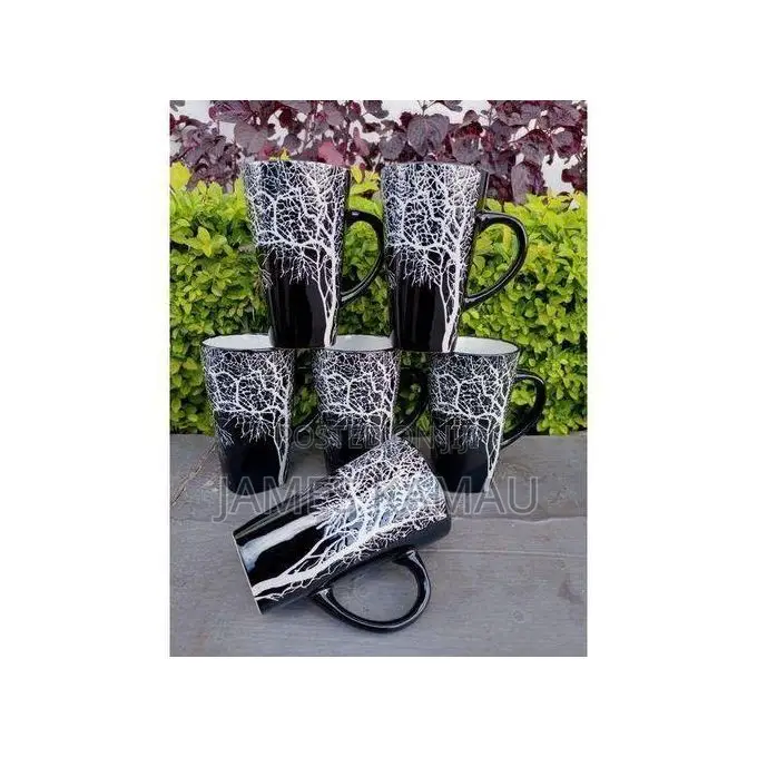 6pcs Set of Tree Mugs Black Ceramics Cups