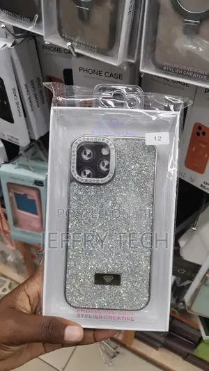 Silver, Rhinestone Protective Phone Case Designed for an iPhone 12