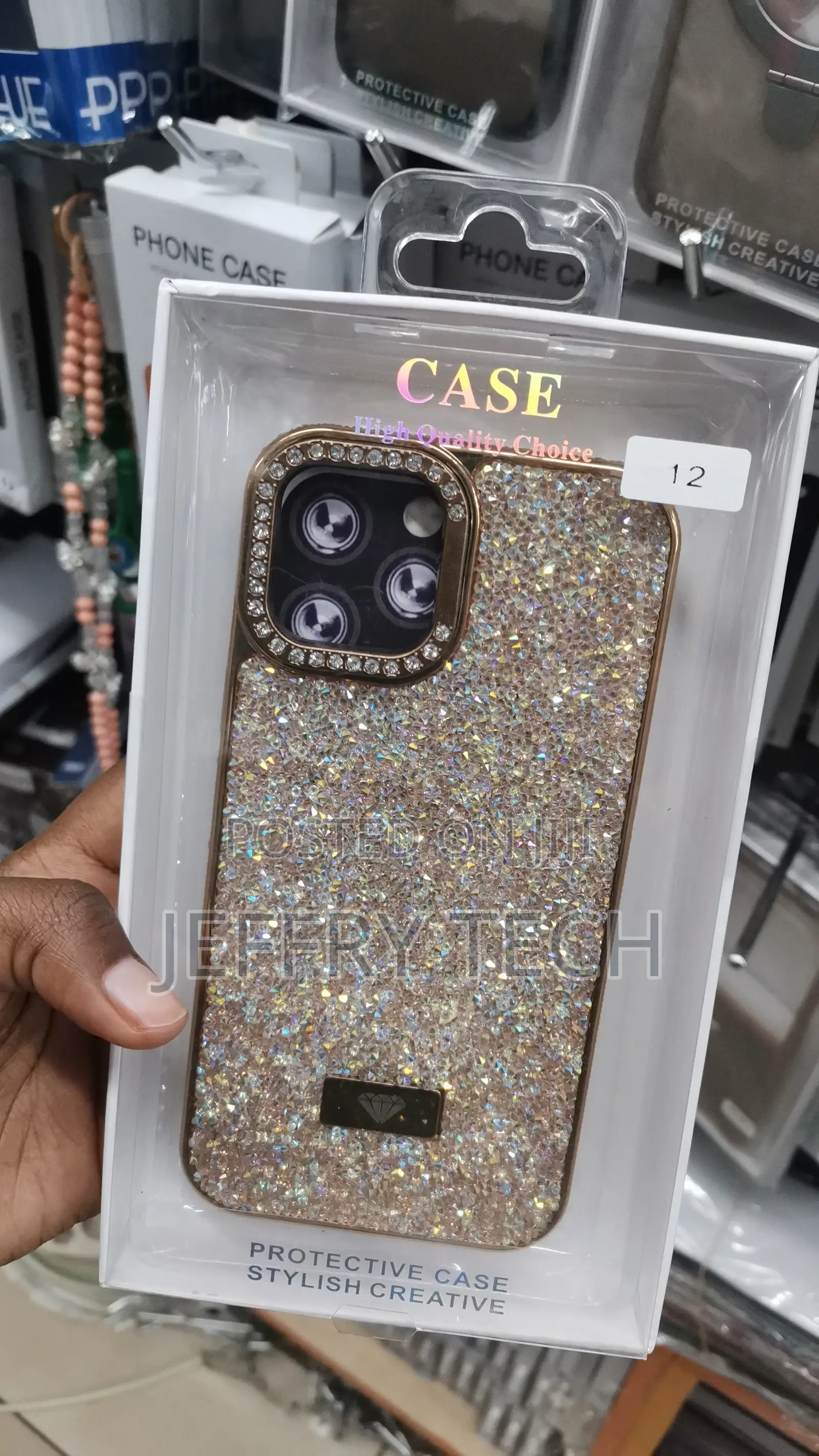 Silver, Rhinestone Protective Phone Case Designed for an iPhone 12
