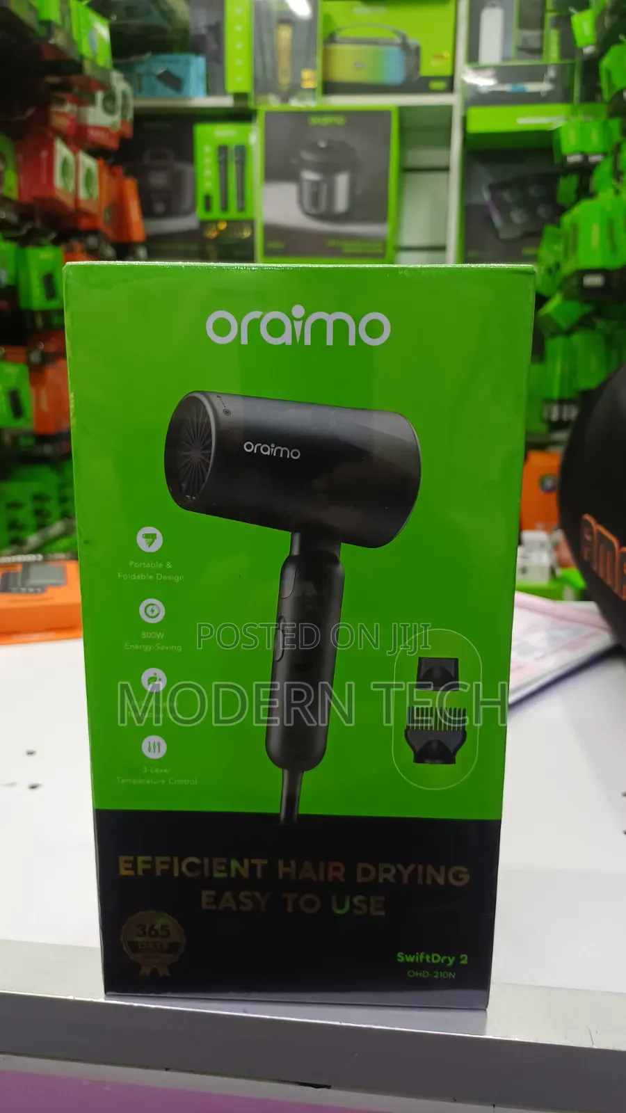 Oraimo 800W SwiftDry 2 Hair Dryer – Compact Travel Design