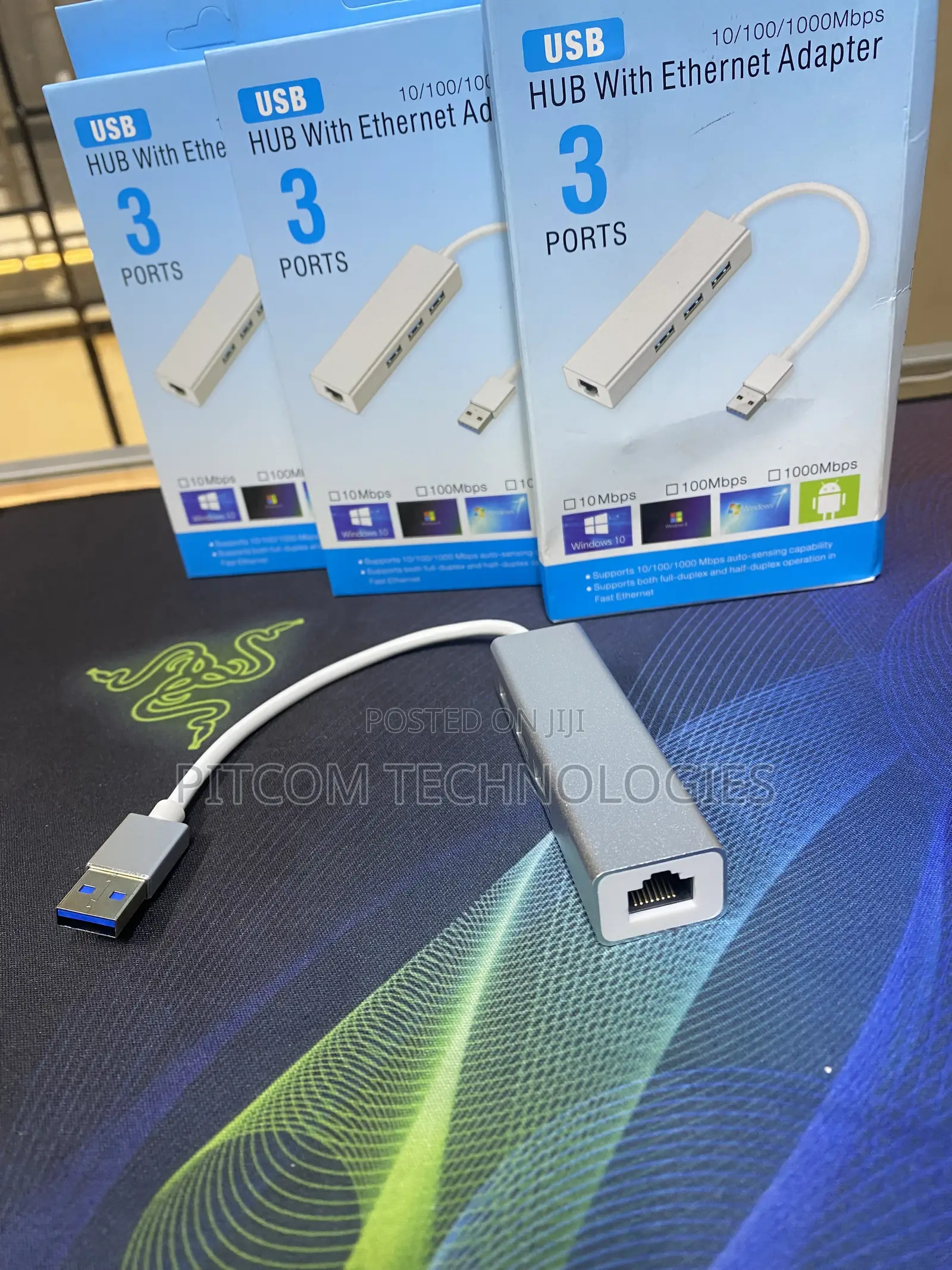 3.0 USB to Ethernet Adapter With 3 USB Ports