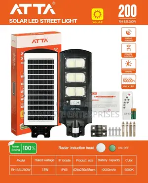 Solar LED Street Light 200W With Solar Panel,Motion Sensor + Remote