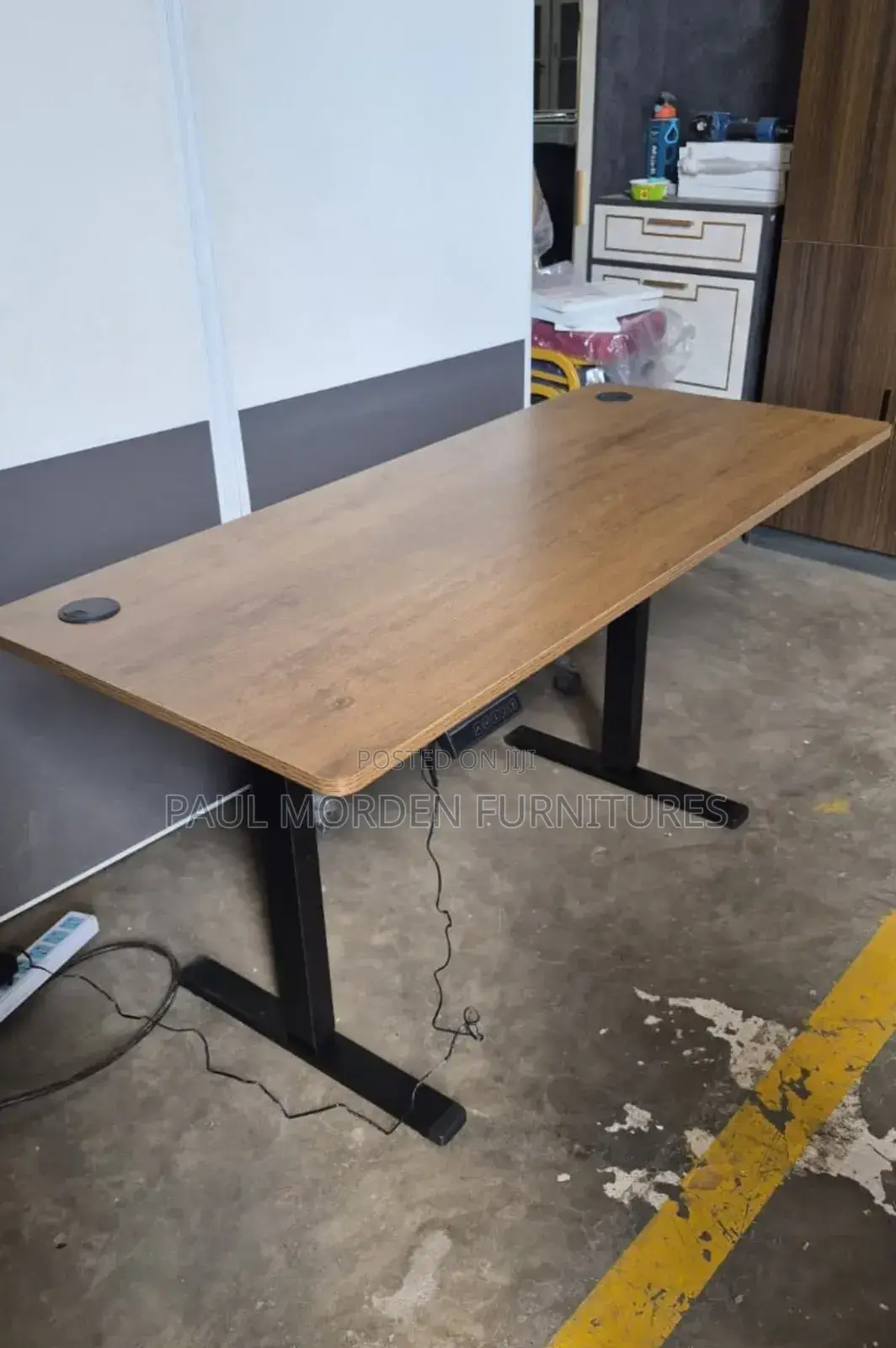 Brown Top Electric Standing Desk With Black Frame