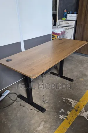 Brown Top Electric Standing Desk With Black Frame