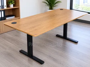 Brown Top Electric Standing Desk With Black Frame
