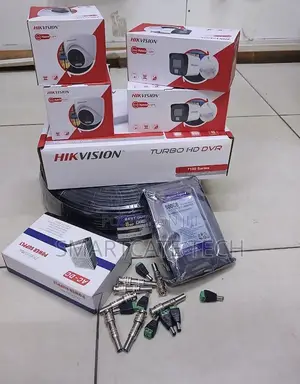 4CH Hikvision Full Color CCTV Kit 2 Dome 2 Bullet Smart Hybrid HD