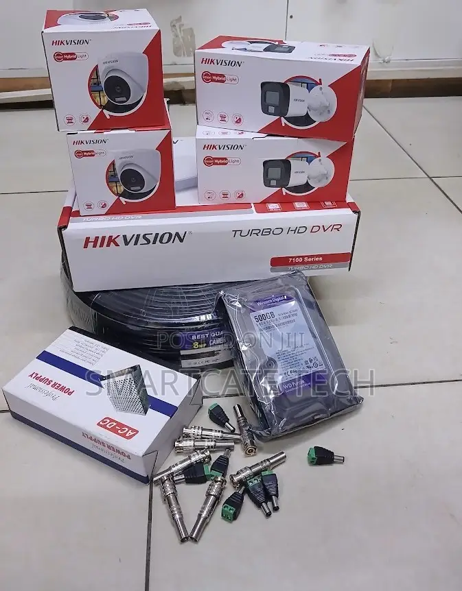 4CH Hikvision Full Color CCTV Kit 2 Dome 2 Bullet Smart Hybrid HD