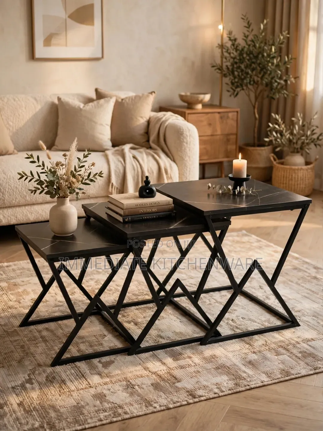 Modern 3 in 1 Executive Square Pure Marble Table
