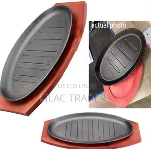 Premium Cast Iron Sizzling Plate With Wooden Serving Tray