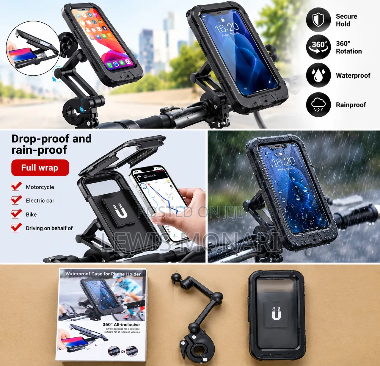 Universal Waterproof 360° Phone Holder,Mount Motorcycle, Bike,Vehicle