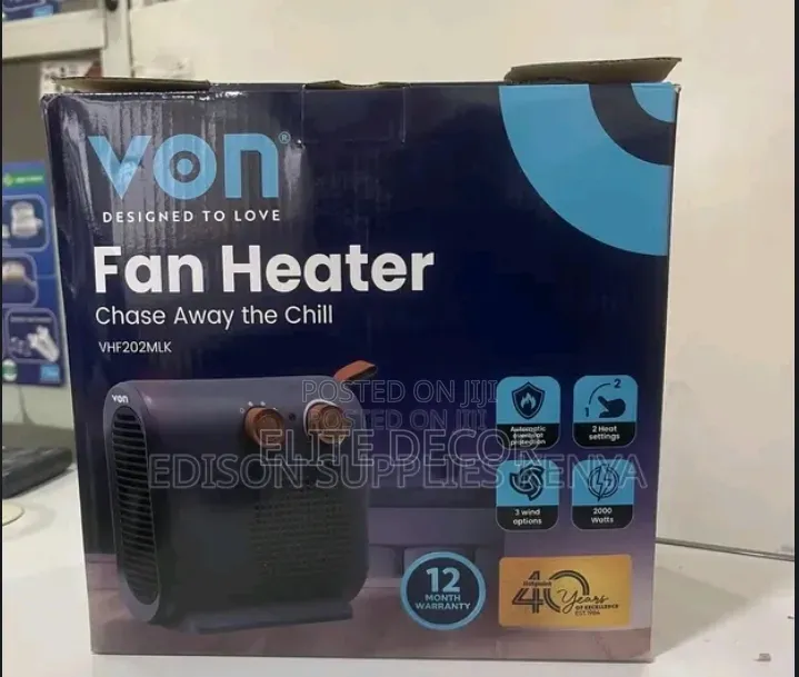 VON VHF202MLK Fan Heater 2000W – Adjustable Thermostat