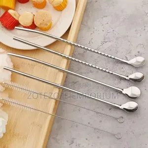 6pcs Stainless Straw Spoon + Brush