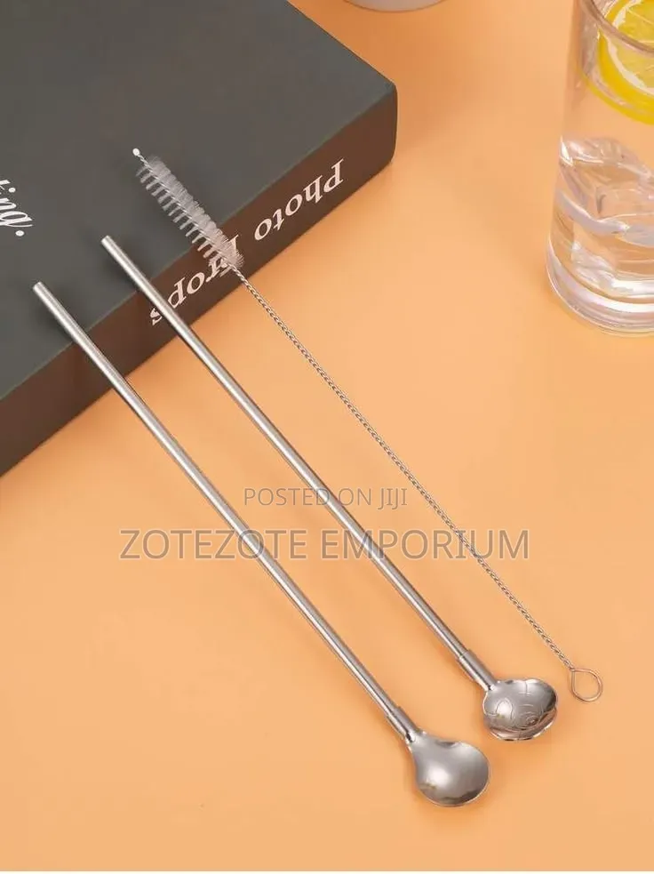 6pcs Stainless Straw Spoon + Brush