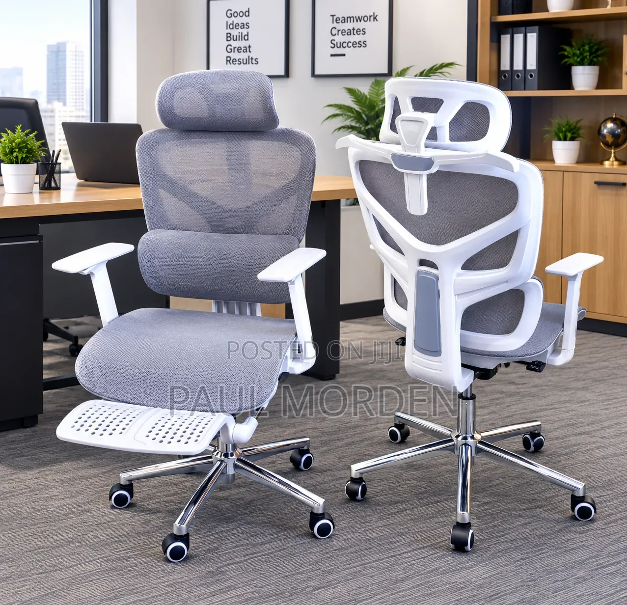 Premium Ergonomic Chair With Headrest +Mesh Footrest Adjustable Arms