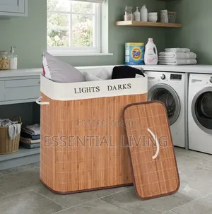 Wooden Laundry Hamper 2 Section - Collapsible - Laundry Sorting