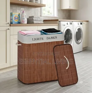 Wooden Laundry Hamper 2 Section - Collapsible - Laundry Sorting