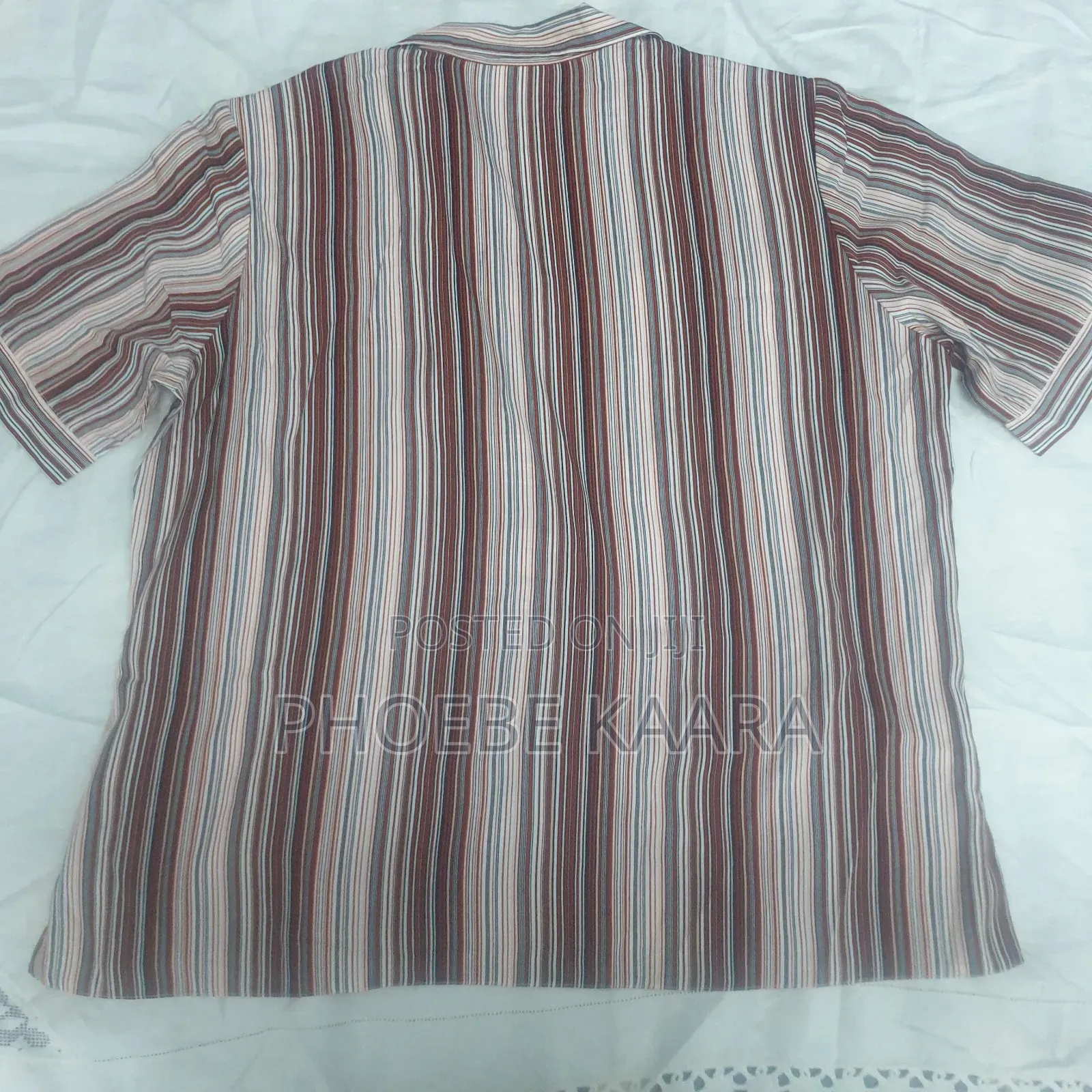 XXL Vintage Vertical Striped Short-Sleeve Blouse (Oversized Style)