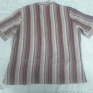 XXL Vintage Vertical Striped Short-Sleeve Blouse (Oversized Style)