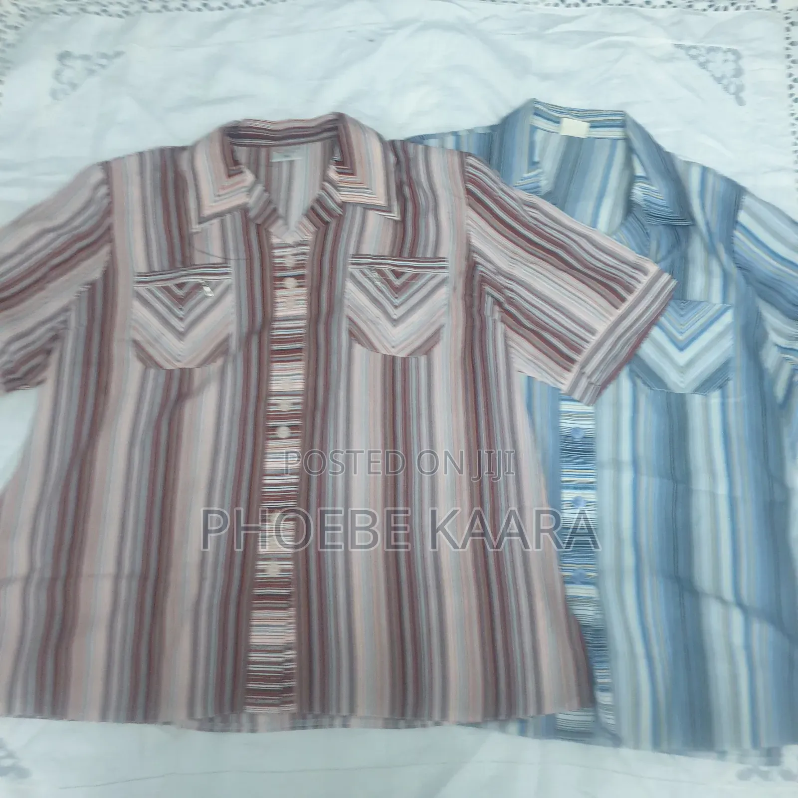 XXL Vintage Vertical Striped Short-Sleeve Blouse (Oversized Style)