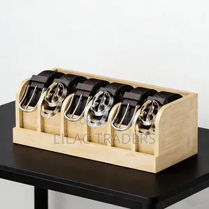 Premium Bamboo Belt Holder – 6 Slots | Black Brown