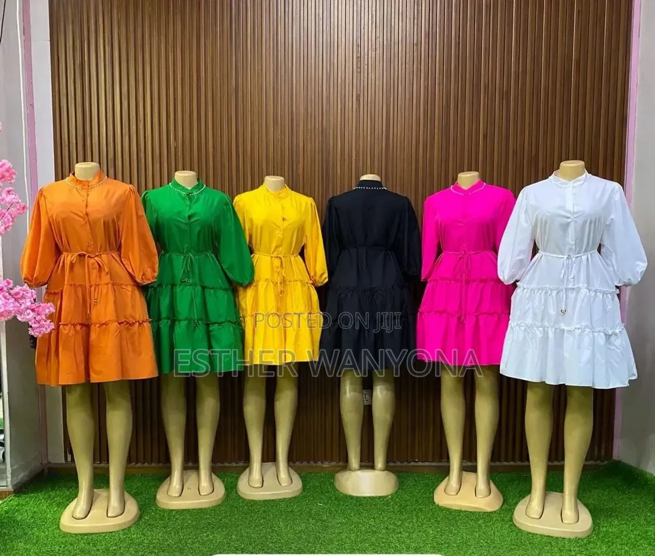 Long Sleeve Tiered Ruffle Mini Dress With Pearl Mock Neck