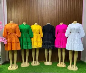 Long Sleeve Tiered Ruffle Mini Dress With Pearl Mock Neck