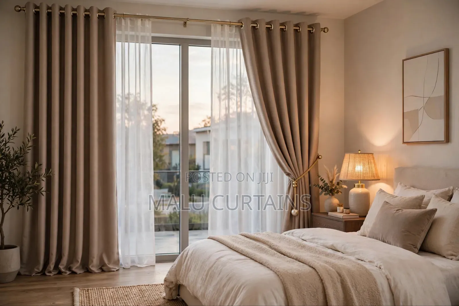 Warm Beige Minimalist Curtain Black Out