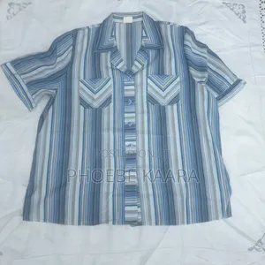 XXL Vintage Vertical Striped Short-Sleeve Blouse ( Oversized)