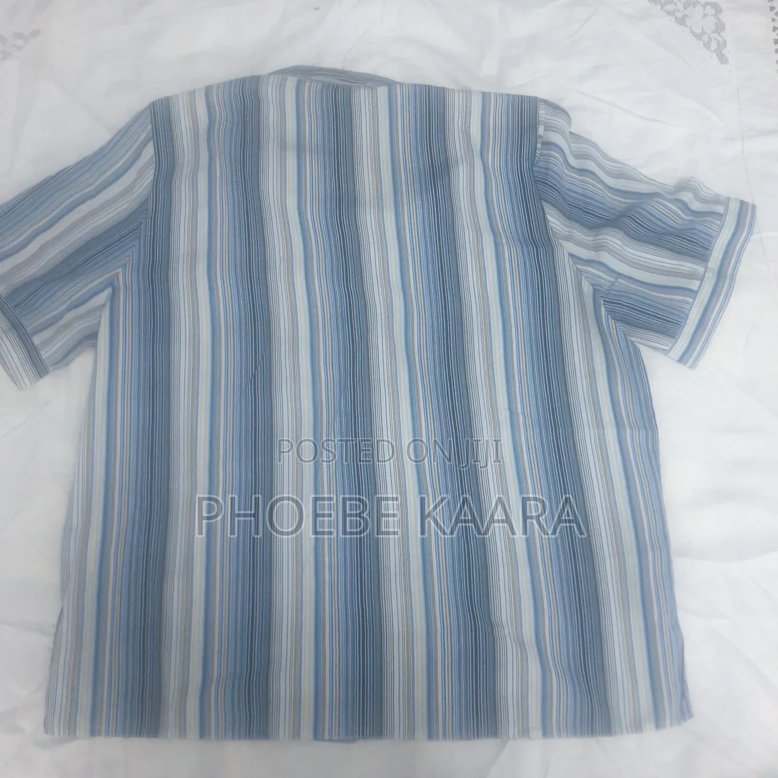 XXL Vintage Vertical Striped Short-Sleeve Blouse ( Oversized)