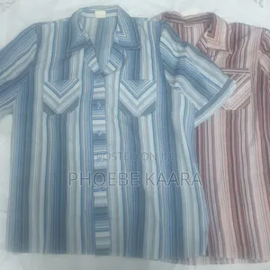 XXL Vintage Vertical Striped Short-Sleeve Blouse ( Oversized)