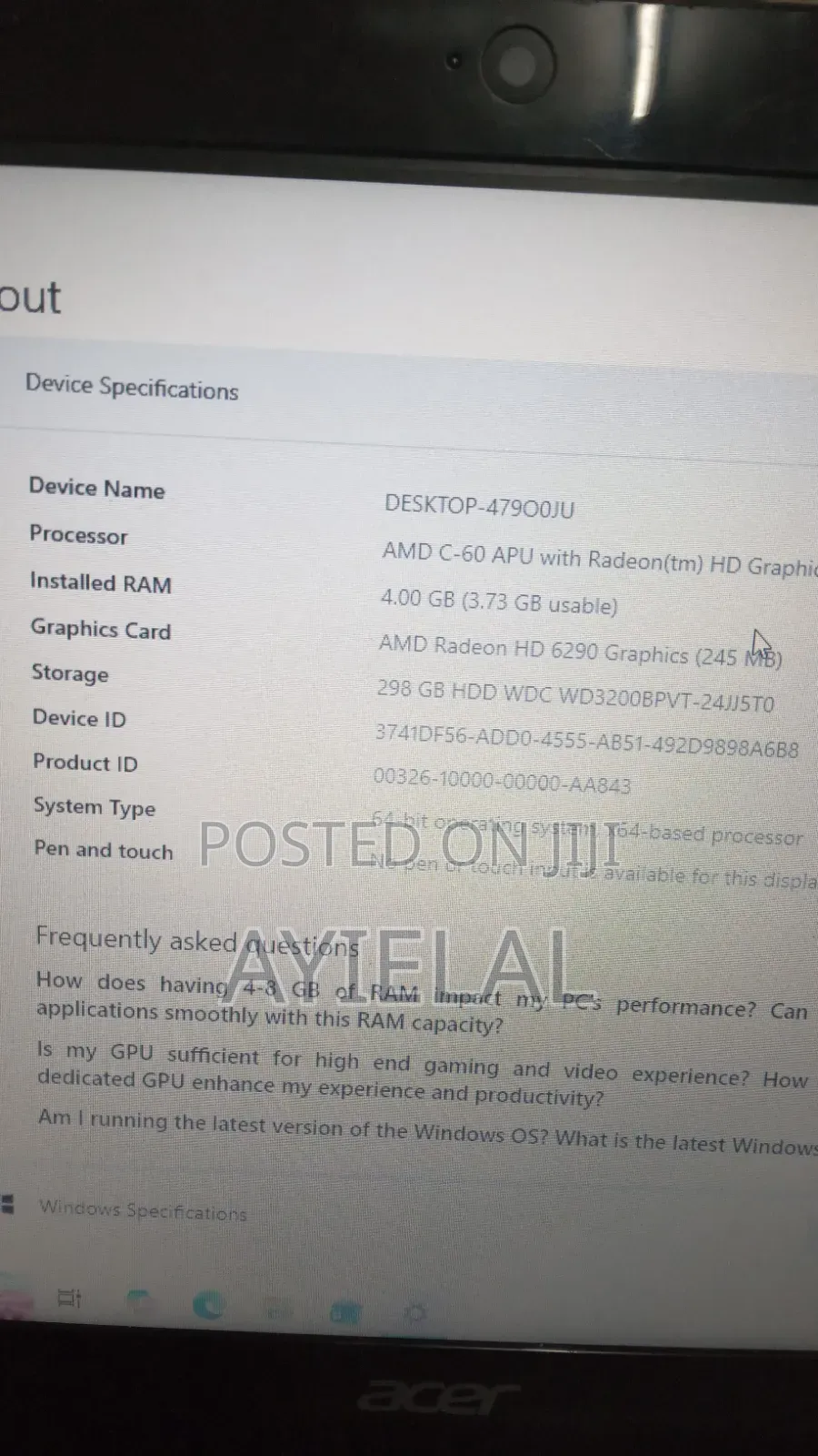Laptop Acer Aspire 1 4GB AMD HDD 256GB