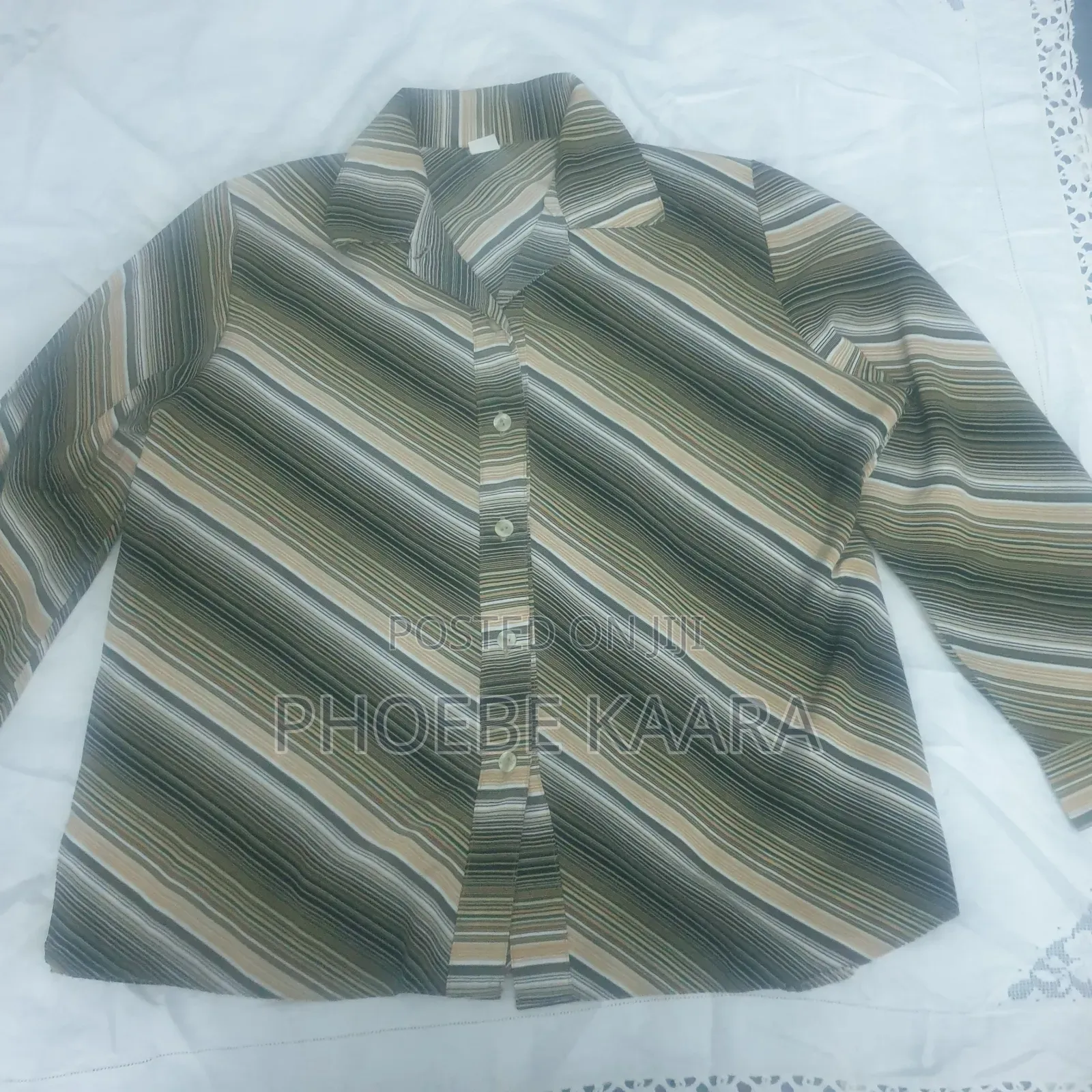 XXL Reclaimed Vintage Diagonal Striped Long-Sleeve Blouse