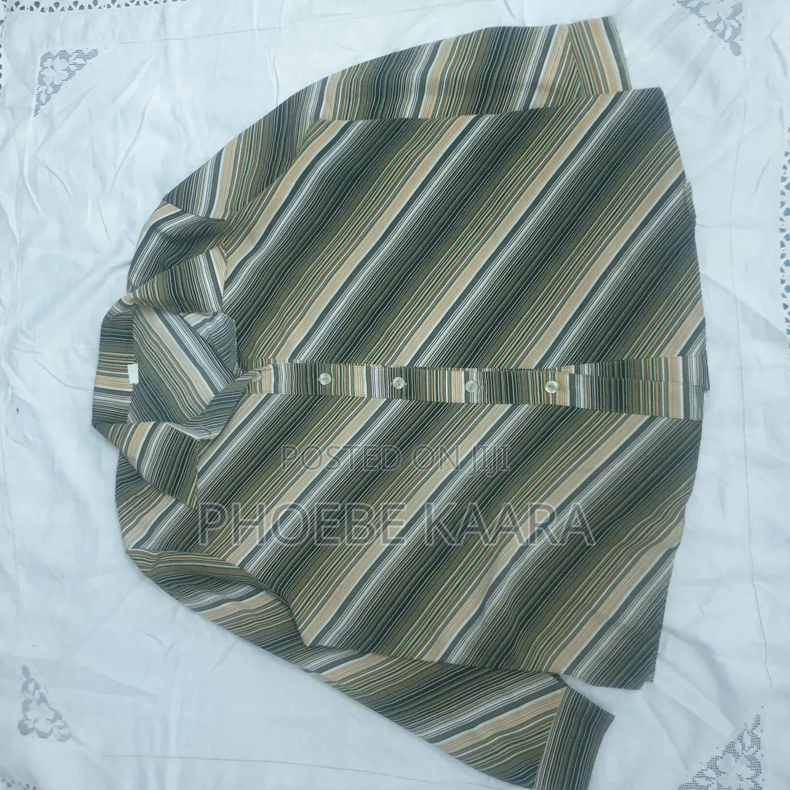 XXL Reclaimed Vintage Diagonal Striped Long-Sleeve Blouse