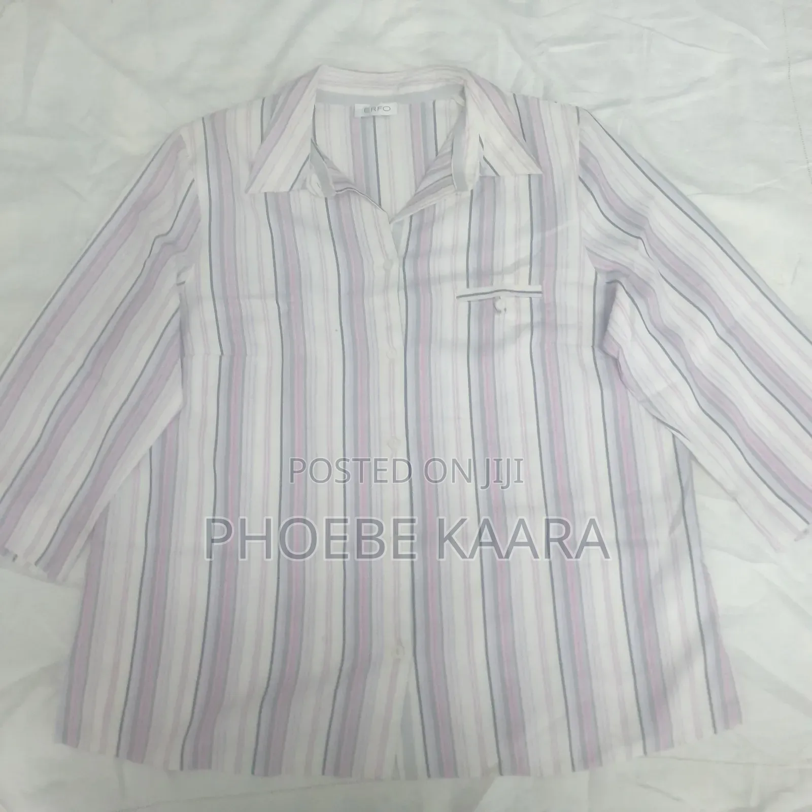 XL Pastel Vertical Striped 3/4 Sleeve Vintage Blouse