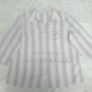 XL Pastel Vertical Striped 3/4 Sleeve Vintage Blouse