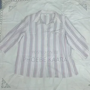 XL Pastel Vertical Striped 3/4 Sleeve Vintage Blouse