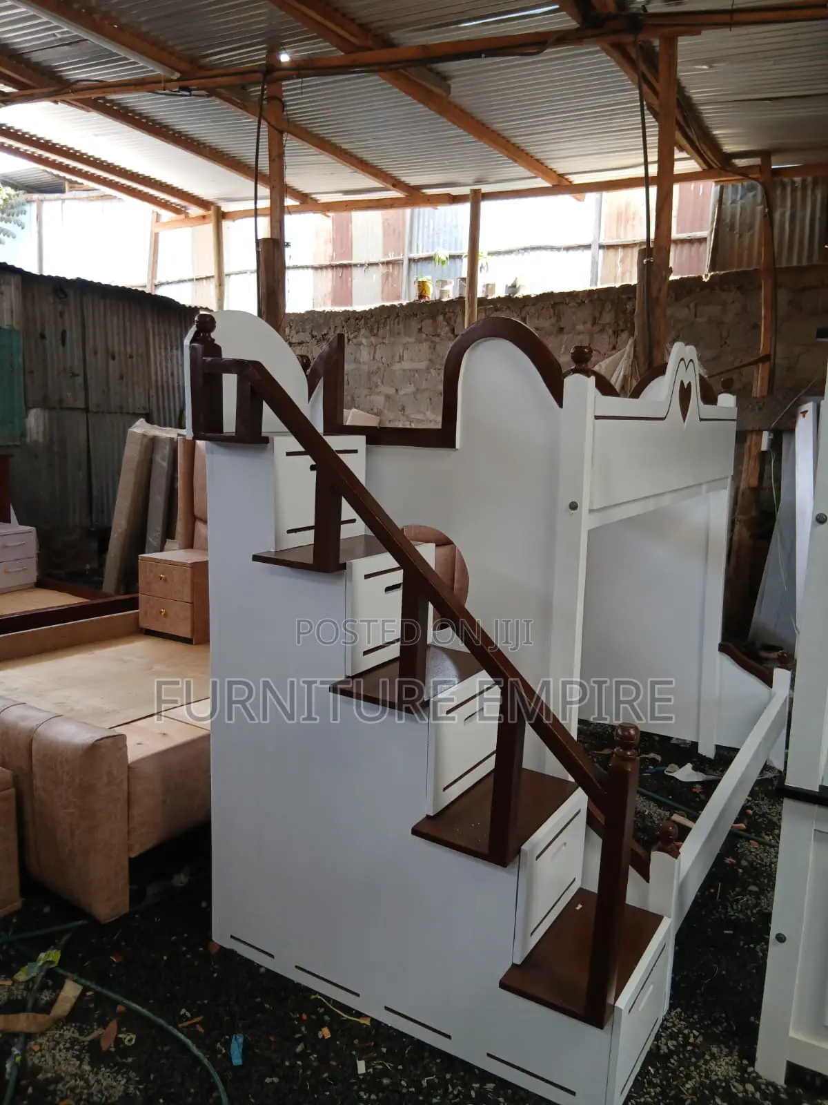 Modern White Brown Bunk Bed