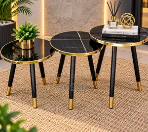Luxury 3-Piece Black Gold Coffee Table Set
