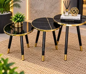 Luxury 3-Piece Black Gold Coffee Table Set