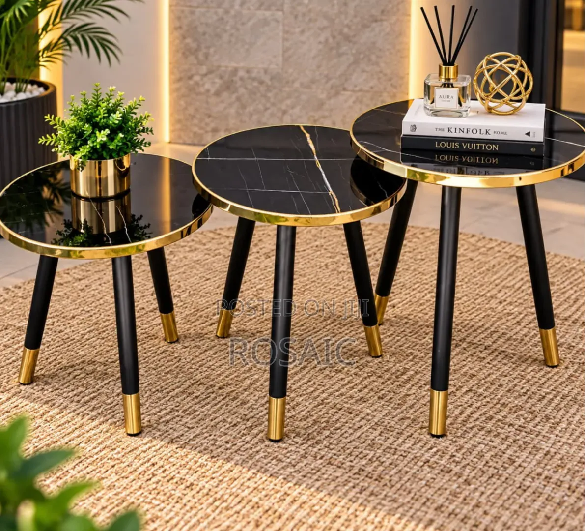 Modern Black Marble Centre Tables – 3pcs