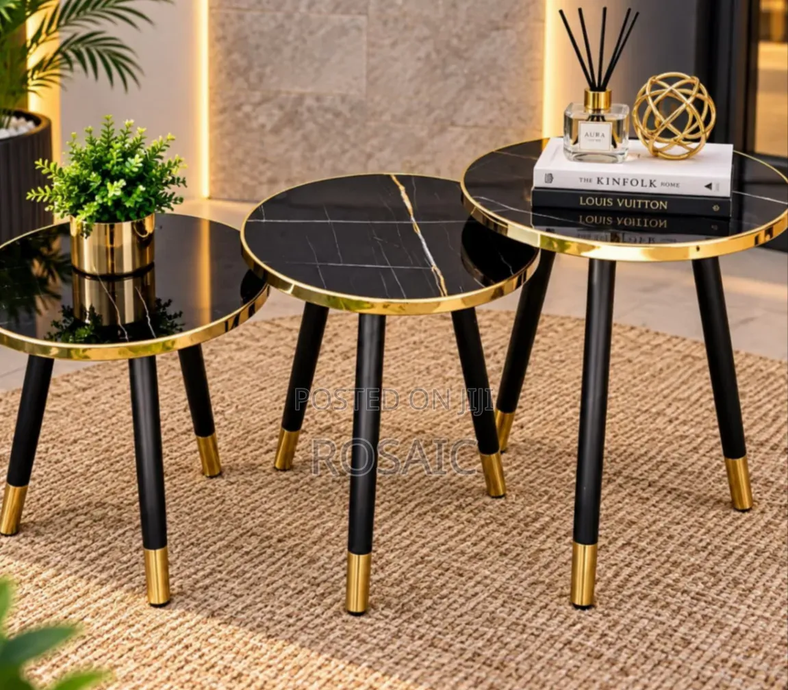 Elegant Black Gold Nesting Tables Set