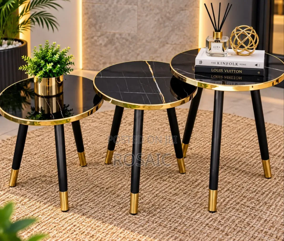 Elegant Black Gold Nesting Tables Set