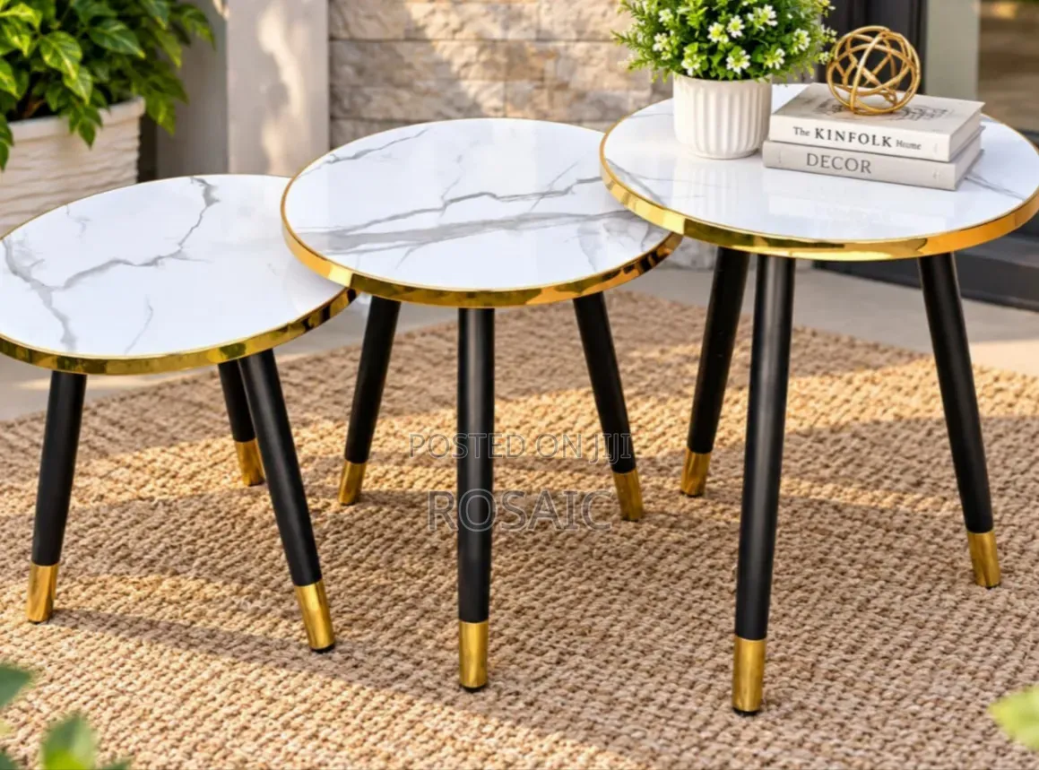 Elegant Black Gold Marble Side/Nesting Tables