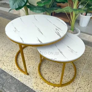 Modern 2-Piece Marble Nesting Coffee Tables – Gold