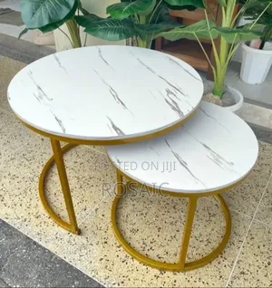 Luxury White Marble Gold Coffee Table Set